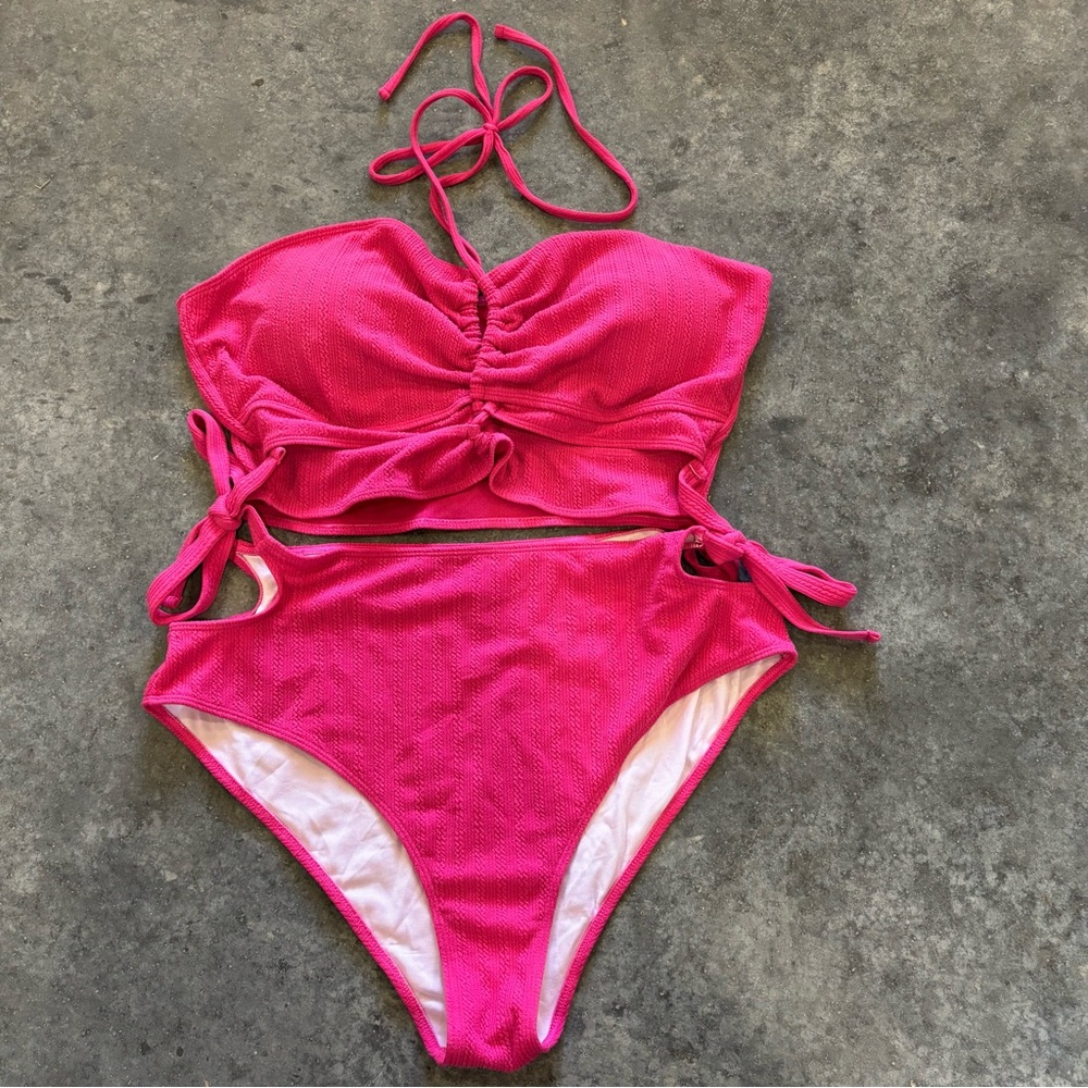 No brand Womens pink ribbed plus size two piece swim suit size 3XL